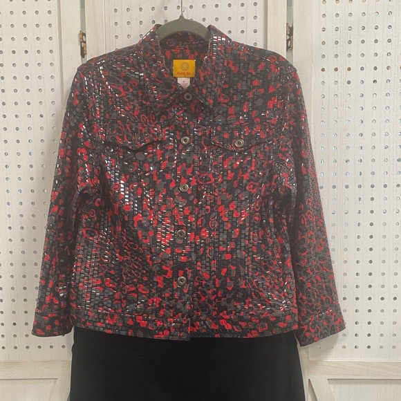 Ruby Rd. Black and Red Jean Jacket - Picture 3 of 5